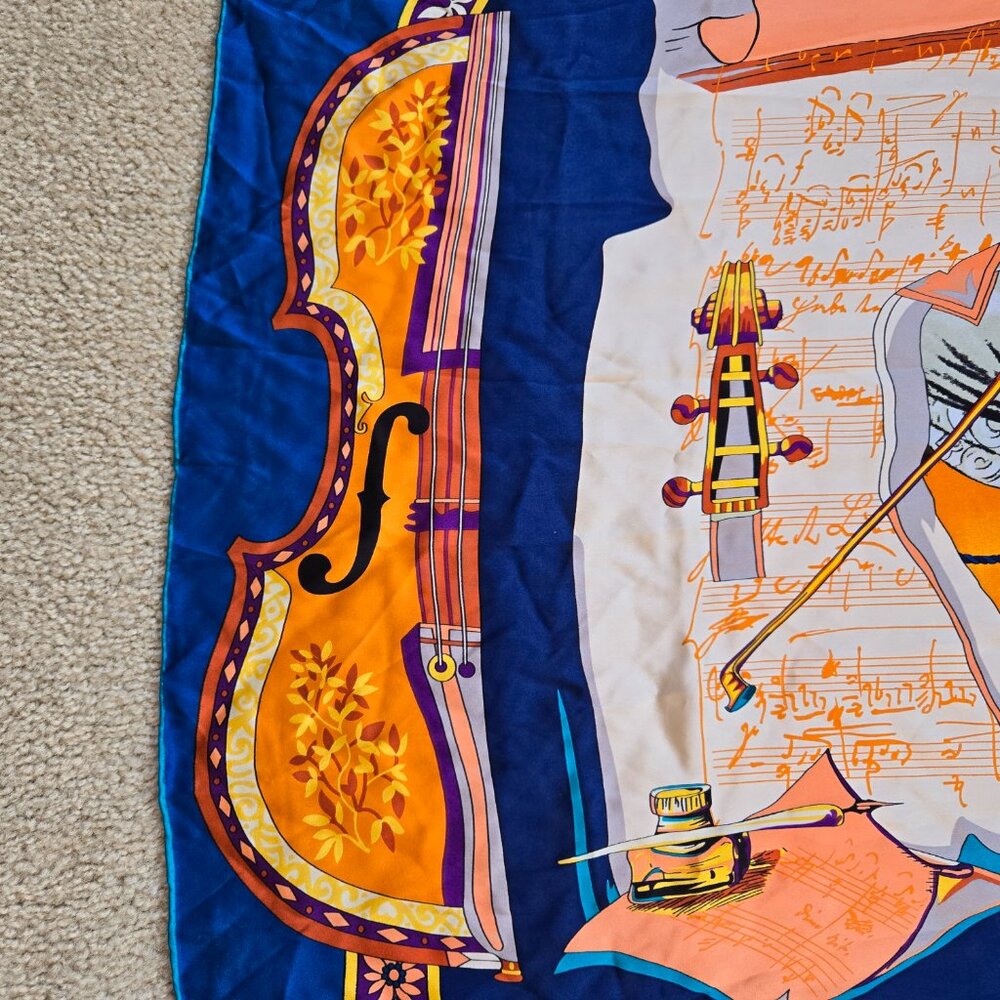 Silk Scarf Violin Classical Music Hand Rolled - Picture 6 of 11